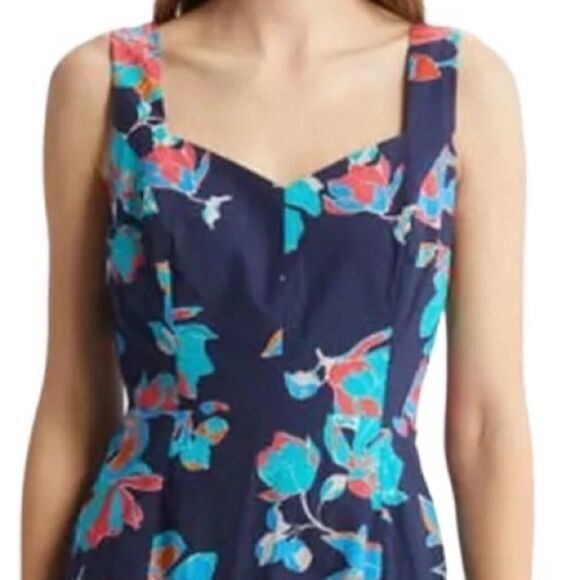 DU PARADIS Summer Night DRESS Sz SMALL FLORAL Asymmetric 50s Tropical Midi NWT - Picture 2 of 15